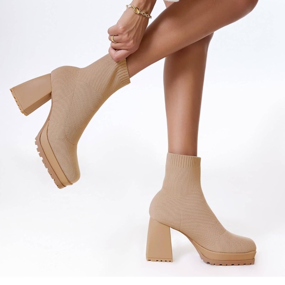 Womens Sock Boots Platform Chunky Heel Booties Dress Ankle Boots